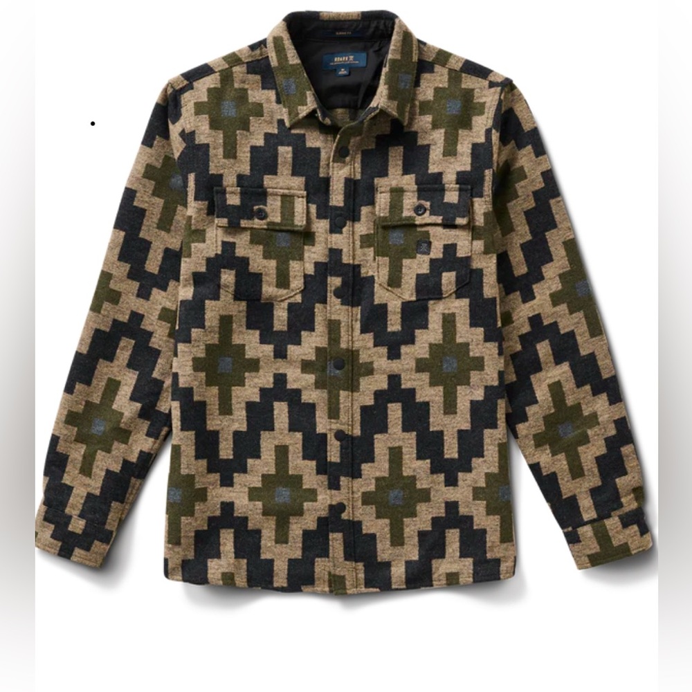 Roark Aztec Pattern Casual Button Down Shirt - Bl… - image 1